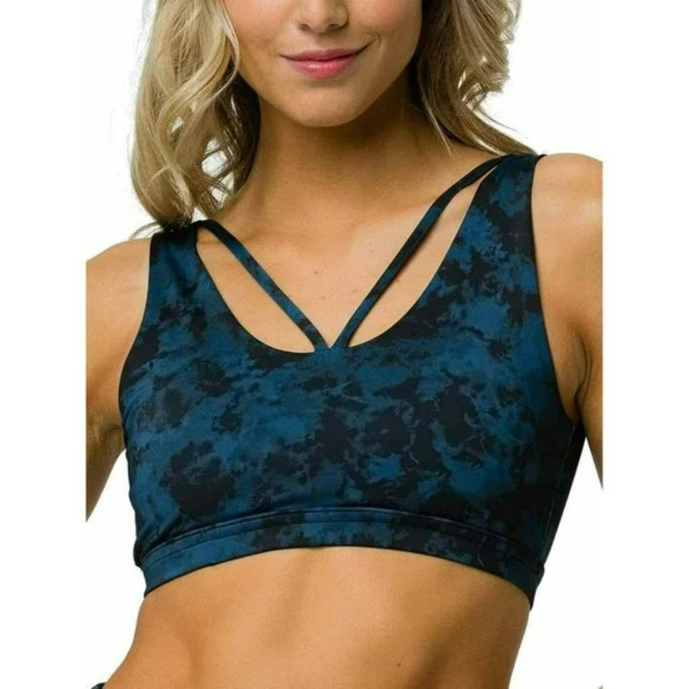 Onzie Blue Black Tie Dye Crossover Sports Bra